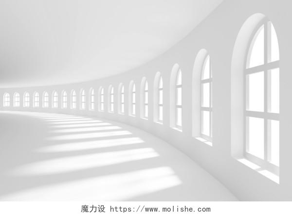 商务简约白色大气现代3d建模大厅走廊窗户设计